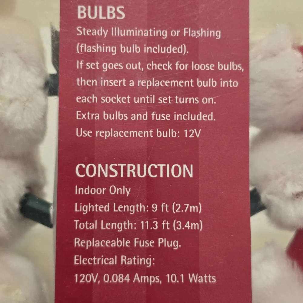 New Santa Red Mittens 10 Light Set Novelty Christmas Lights, 2004,